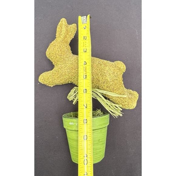 Mossy Green Flocked Bunny Rabbit In Flower Pot Spring Easter Decor - Picture 7 of 8
